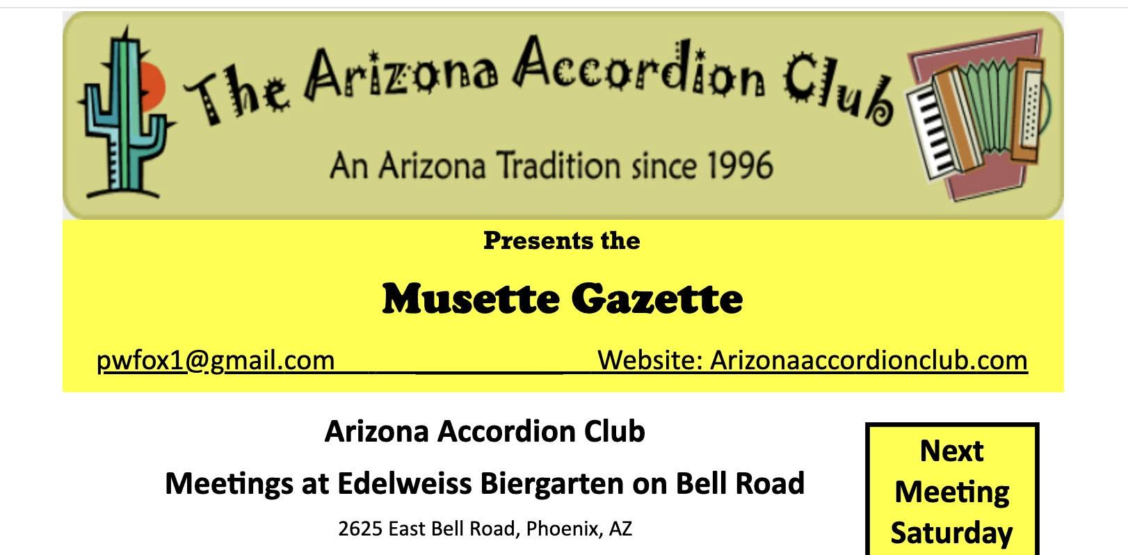 Arizona Accordion Club presents the Musette Gazette – Phoenix Arizona since 1996