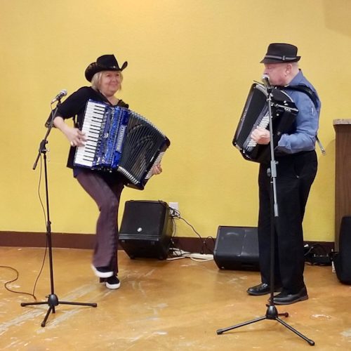 Debra Peters and Nick Ballarini performing together. Debra on her Gabbanelli accordion Nick on his Petosa accordion