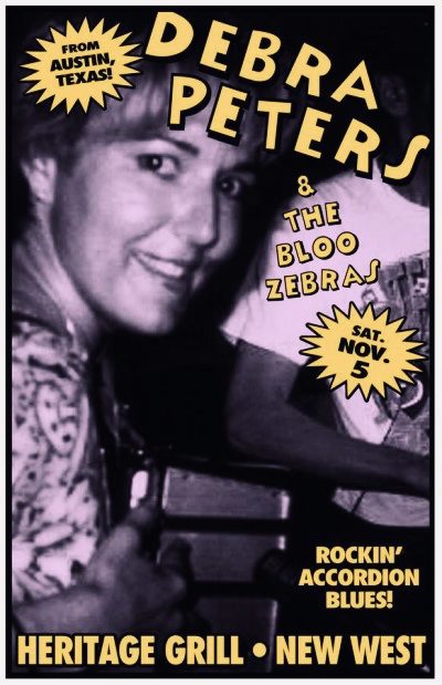 Debra Peters & The Bloo Zebras concert poster from November 5, 2016 at Heritage Grill New West