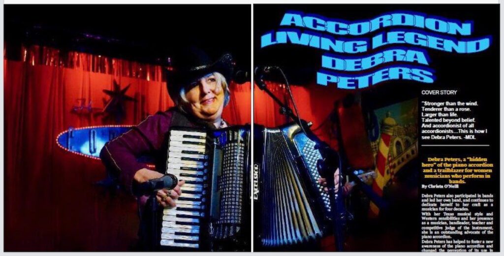 Debra Peters featured as an Accordion Living Legend in a magazine cover story Accordion Stars Illustrated NY