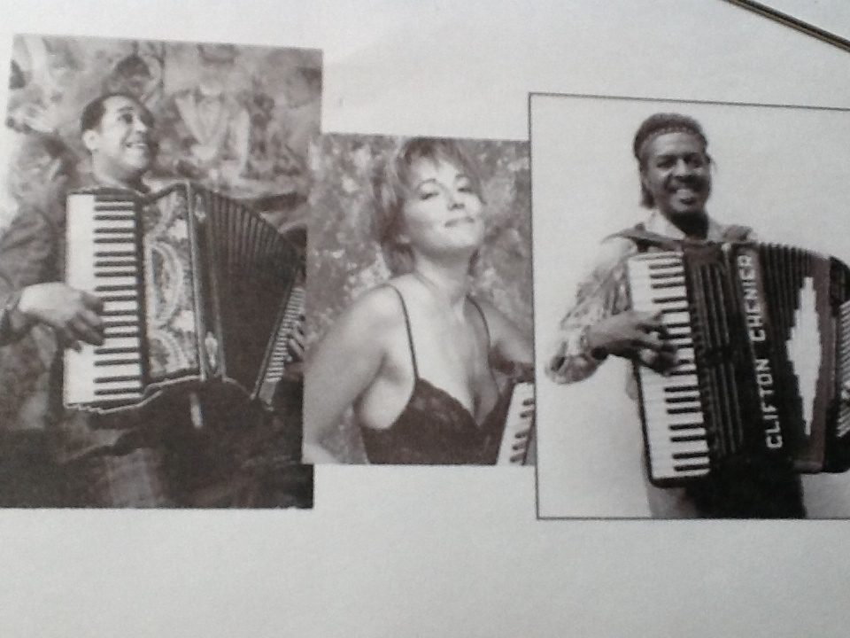 Postcard featuring Duke Ellington, Debra Peters, and Clifton Chenier – legends of accordion and American music