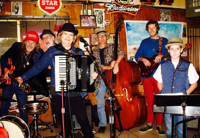 Debra Peters with the Love Saints band – Spencer Jarmon, Michael Christian, Larry Eisenberg, Zeke Jarmon, Jace Castleberry at the Broken Spoke, Austin TX