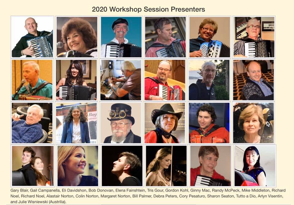 2020 National Accordion Association Workshop leaders including Debra Peters and many renowned accordionists